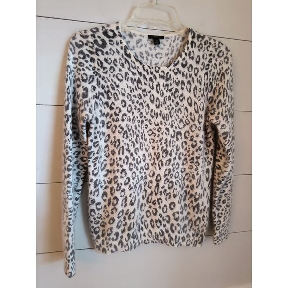 Ann Taylor Sweater Women's Sz SP Black White Leopard Print Rabbit Hair Pullover - Picture 4 of 12
